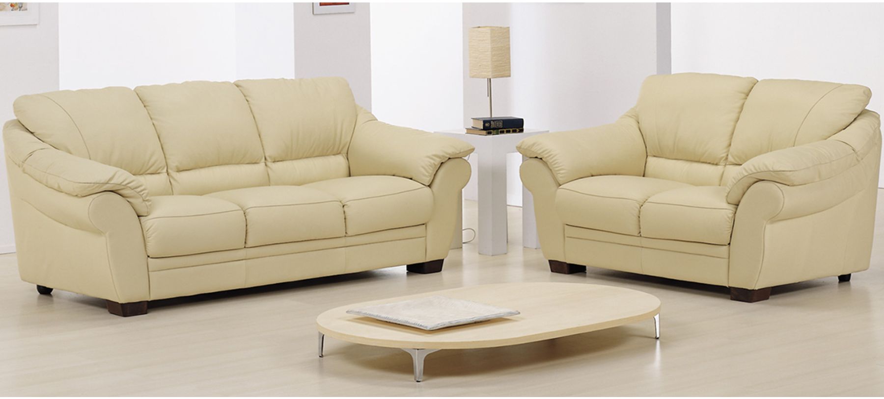 Nicole Cream Leather 3 2 Sofa Set