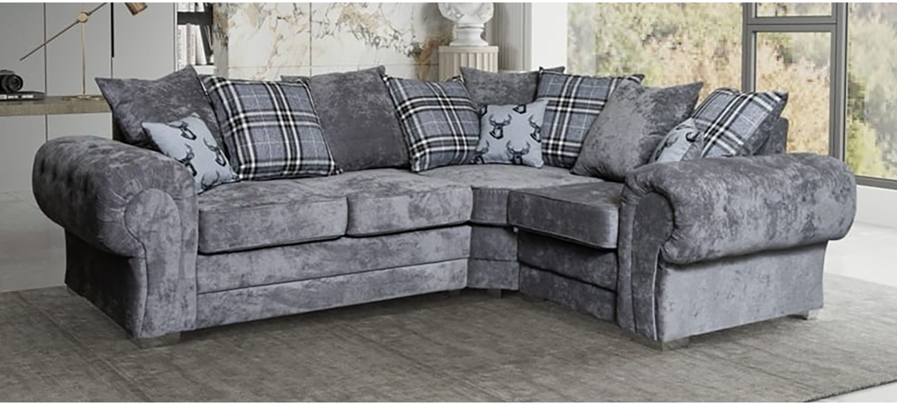 Verona Grey RHF Scatter Back Fabric Corner Sofa With Chrome Legs | Online  Sofa Wholesale