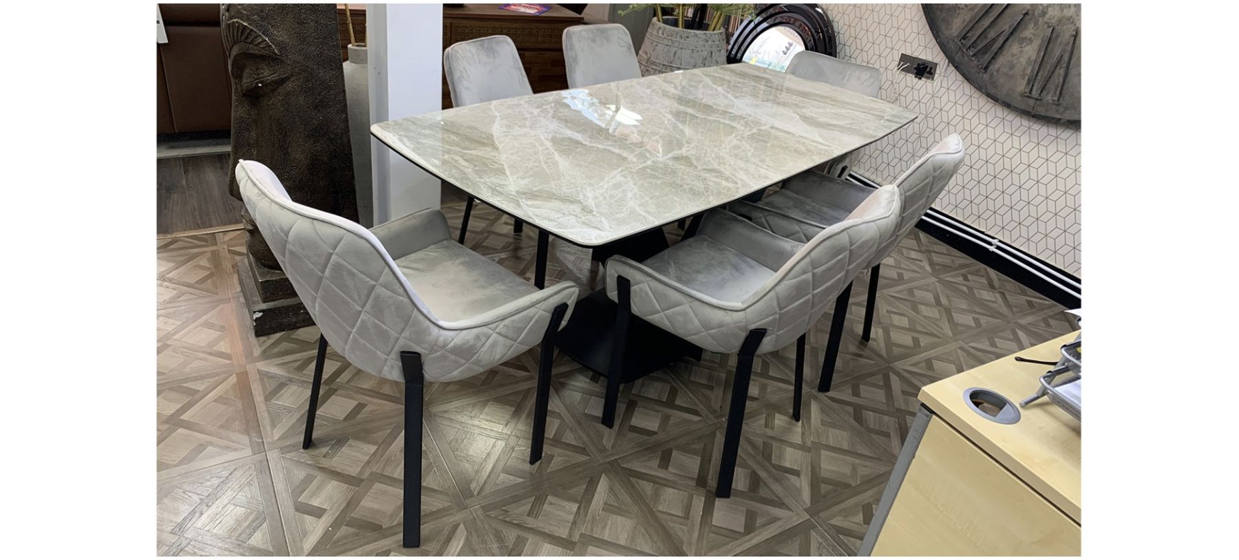 Grey extending dining on sale table and 6 chairs