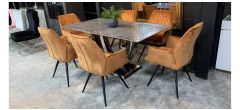 1.6m Marble Dining Table With Chrome Base And 6 Chairs(w55cm d60 h85)