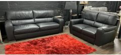 Lucca Black Leather 3 + 2 Sofa Set Sisi Italia Semi-Aniline With Wooden Legs Ex-Display Showroom Model 49352