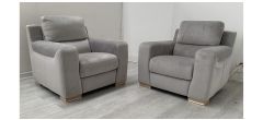 Lucca Grey Plush Velvet 1 + 1 Electric Recliner Armchairs Sisi Italia With Wooden Legs - Few Marks (see images) High Street Furniture Store Cancellation 50712