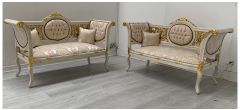 2 + 2 Louis Antique Look Gold Detail Wooden Frame Sofa Set Ex-display Showroom Model 50715