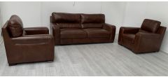 Lucca Brown Leather 4 + 1 Static Sofa Set + Electric Armchair Sisi Italia Semi-Aniline With Wooden Legs High Street Furniture Store Cancellation 50716