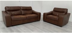 Venezia Brown Leather 3 + 1 Sofa Set Sisi Italia Semi-Aniline - Colour Faded (see images) Ex-Display Showroom Model 50717