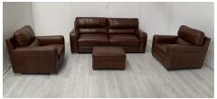 Lucca Brown Leather 3 + 1 Seater Static Sofas With Electric Armchair + Footstool Sisi Italia Semi-Aniline With Wooden Legs High Street Furniture Store Cancellation 50724