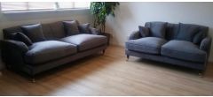 Fiore 3 + 2 Grey Plush Velvet Fabric With Ruffled Effect On Front Arm And Wooden Feet With Castor Wheels(front)