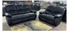 Alexa 3 Seater Manual Recliner With 2 Seater Static Black Bonded Leather With Drinks Holders