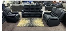 Alexa 3 + 1 Manual Recliners With 2 Seater Static Black Bonded Leather With Drinks Holders