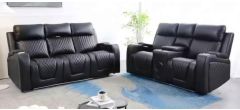 Relax 3 + 2 Black Endurance Fabric Electric Recliner Media Sofas With Speakers USC Drinks Holders And Reading Light Wireless Charger