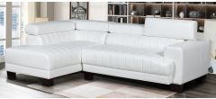 Milano White LHF Bonded Leather Corner Sofa With Adjustable Headrests And Wooden Legs