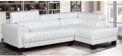 Milano White RHF Bonded Leather Corner Sofa With Adjustable Headrests And Wooden Legs