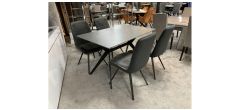 1.2m Grey Ceramic Dining Table With 4 Plush Velvet Chairs (w50cm d60cm h90cm) Ex-Display 50936