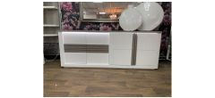 Venice 4 Door Sideboard White Gloss With Taupe Wooden Accents Ex-Display 50921
