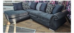 Hussy Grey Fabric LHF Corner Sofa With Chrome Legs and Scatter Back