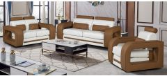 Ibby Tan And White Bonded Leather 3 + 2 + 1 Sofa Set
