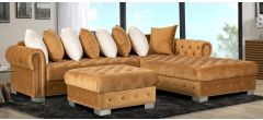 Veronica Coffee RHF Fabric Corner Sofa And Footstool With Scatter Back And Chrome Legs