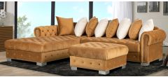 Veronica Coffee LHF Fabric Corner Sofa And Footstool With Scatter Back And Chrome Legs