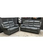 Roman Recliner Leather Sofa Set 3 + 2 Seater Grey Bonded Leather - 6 Weeks Delivery