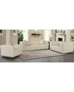 Shawn Cream Bonded Leather 3 + 2 + 1 Sofa Set With Chrome Base